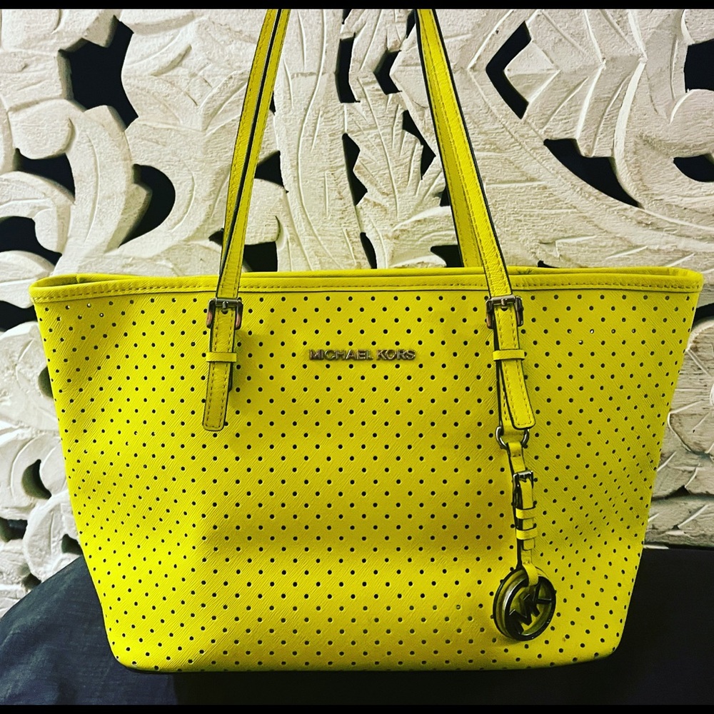 Michael Kors Jet Set Perforated Neon Yellow Tote